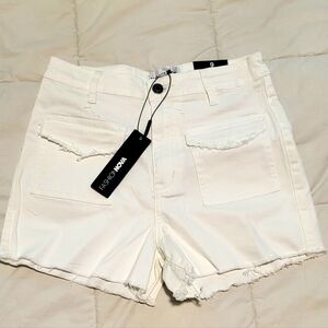 Fashion Nova Women's Cream Frayed Jean Shorts